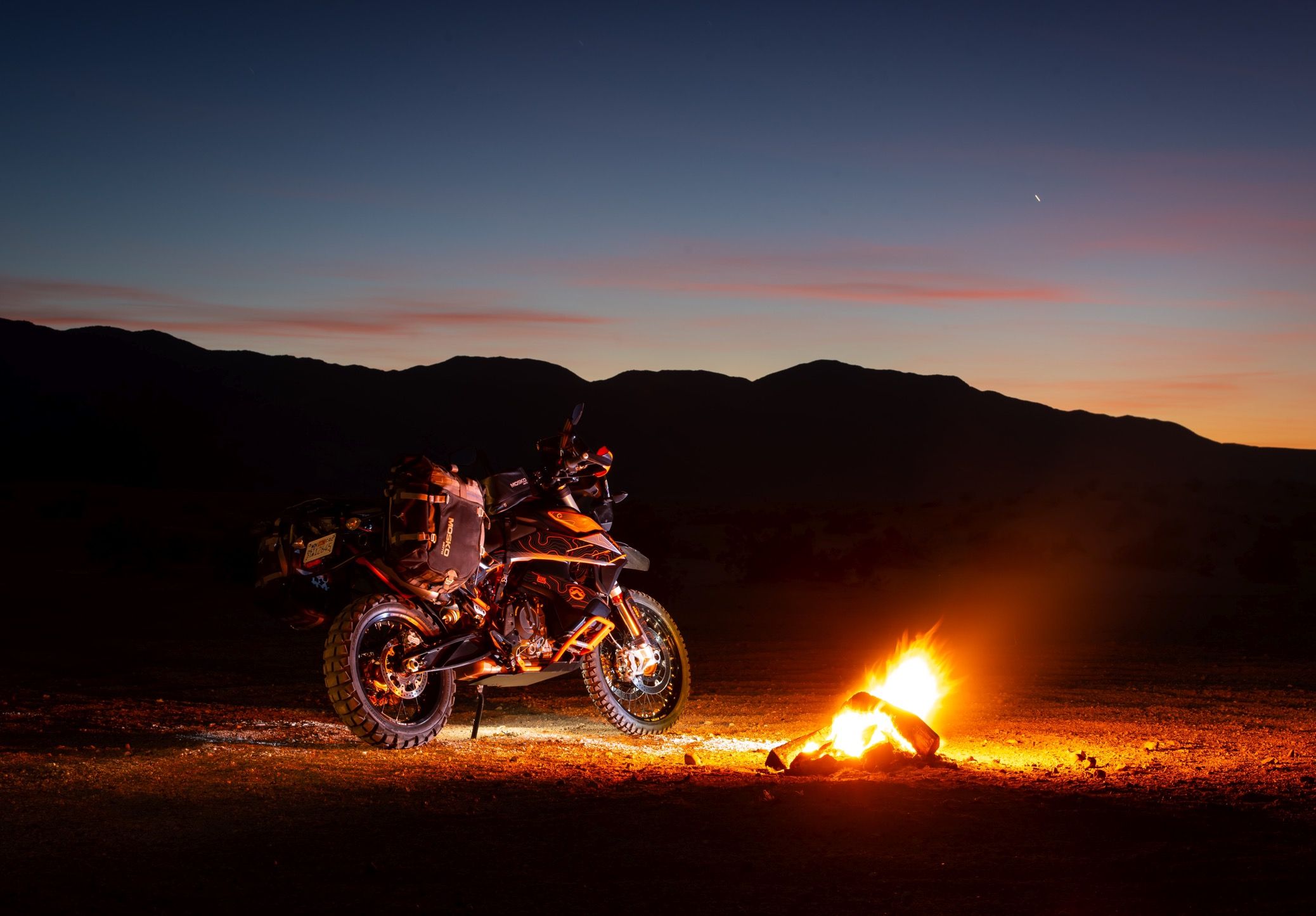 motorcycle camp fire in forest