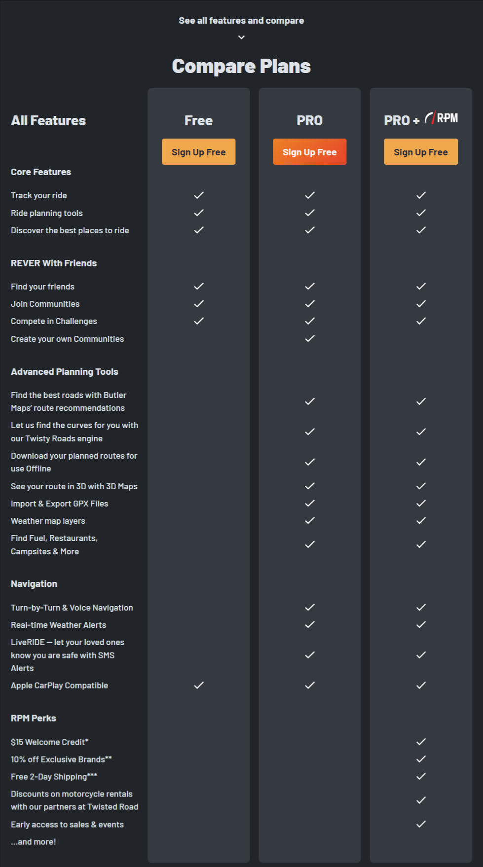 REVER App Compare Features